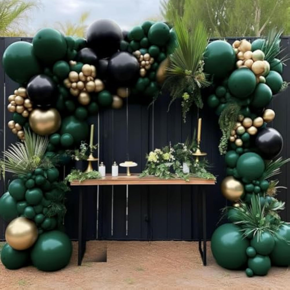 100pcs Black, Green, Gold Balloon Garland – Double Stuffed for Jungle Party Decor