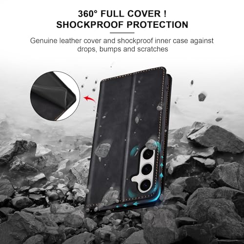 Flip Wallet Case for  S24 5G,Leather Magnetic Folio Cover with Card Holder,Kickstand - TPU Shockproof Durable Protective Phone Case,Black