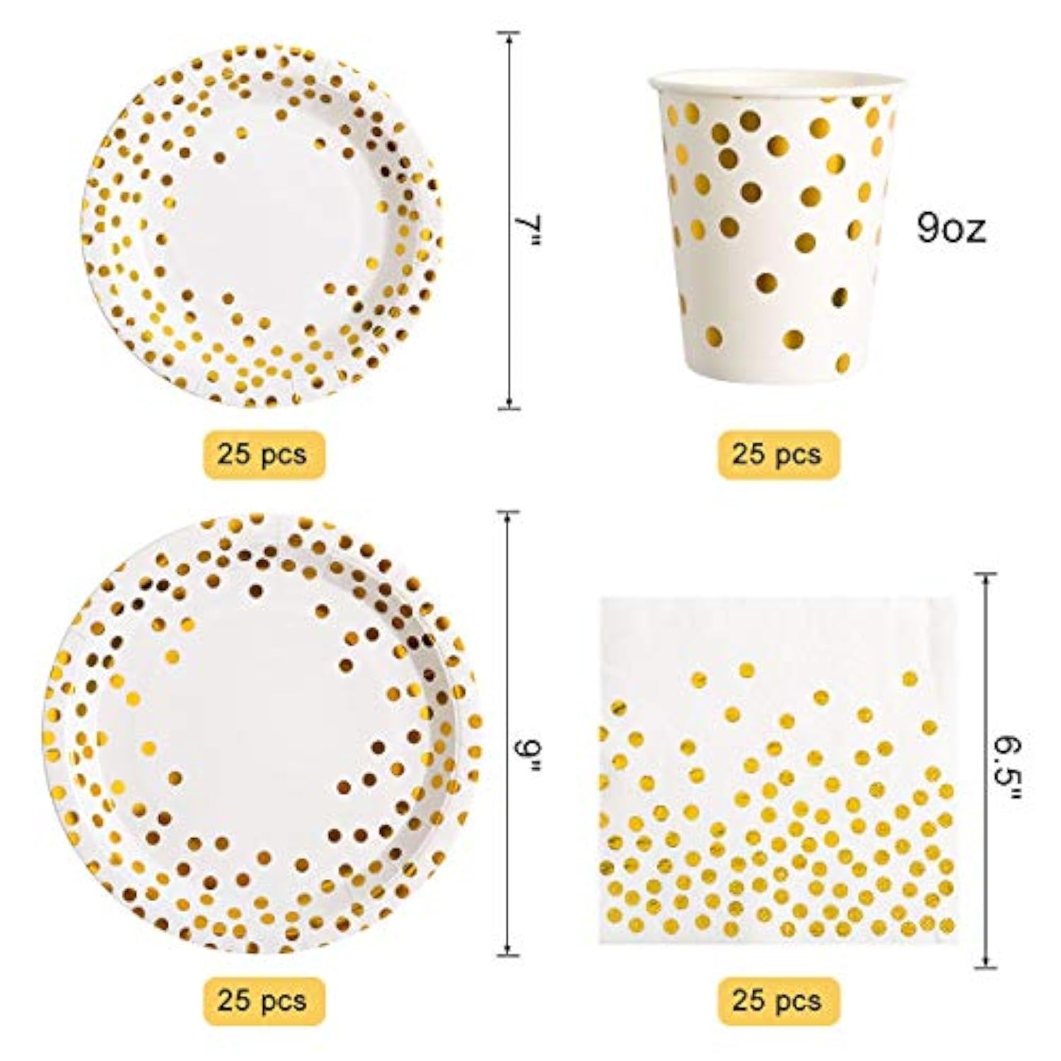 175 Piece Gold Party Supplies Set Serves 25 - Gold Paper Plates Napkins Cups With Gold Plastic Silverware Sets For Wedding Bridal Shower Baby Shower Holiday Parties