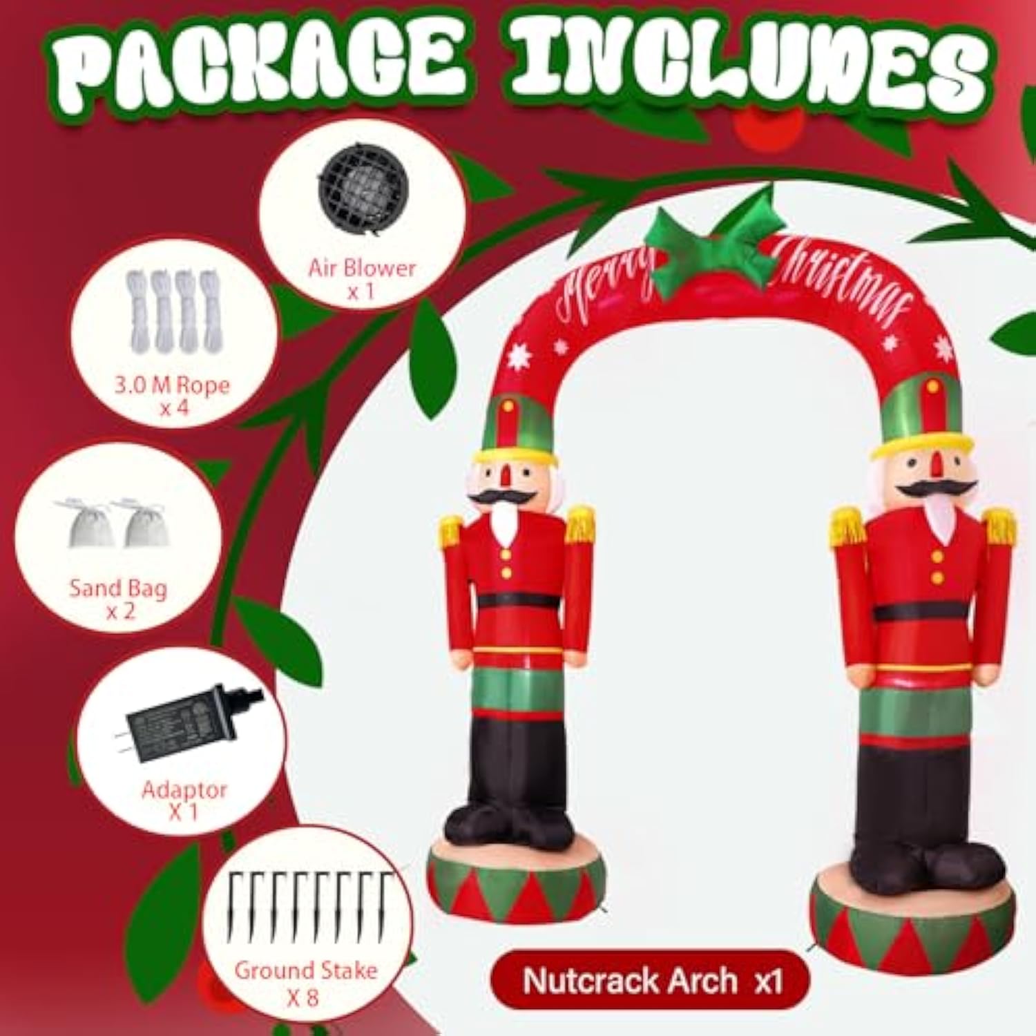 8Ft Christmas Inflatable Outdoor Decoration, Nutcracker Soldier Inflatable Archway With Built-In Led Lights, Christmas B