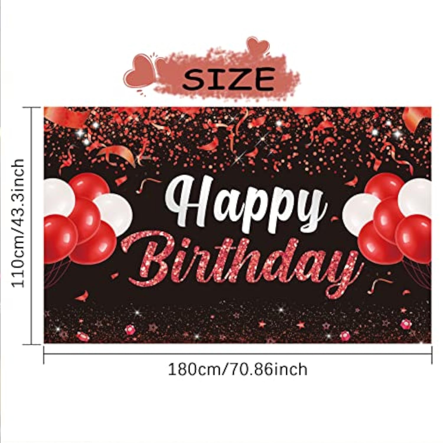 Red & Black Happy Birthday Backdrop Banner for Party Photos