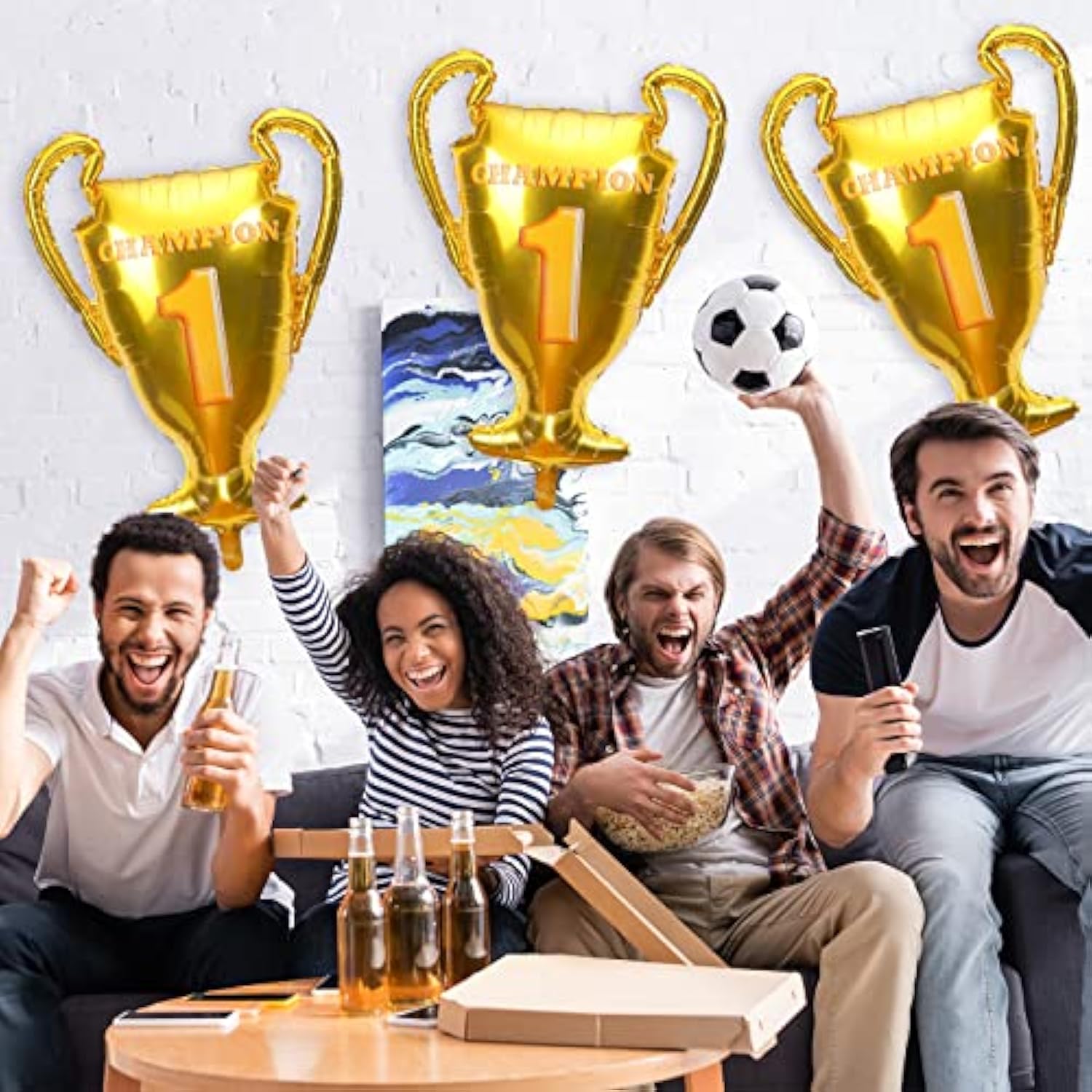 6 Packs Gold Champion Foil Balloons Championship Foil Trophy The First Prize Sport Balloons Basketball Soccer Football Anniversary Birthday Games Party Decorations