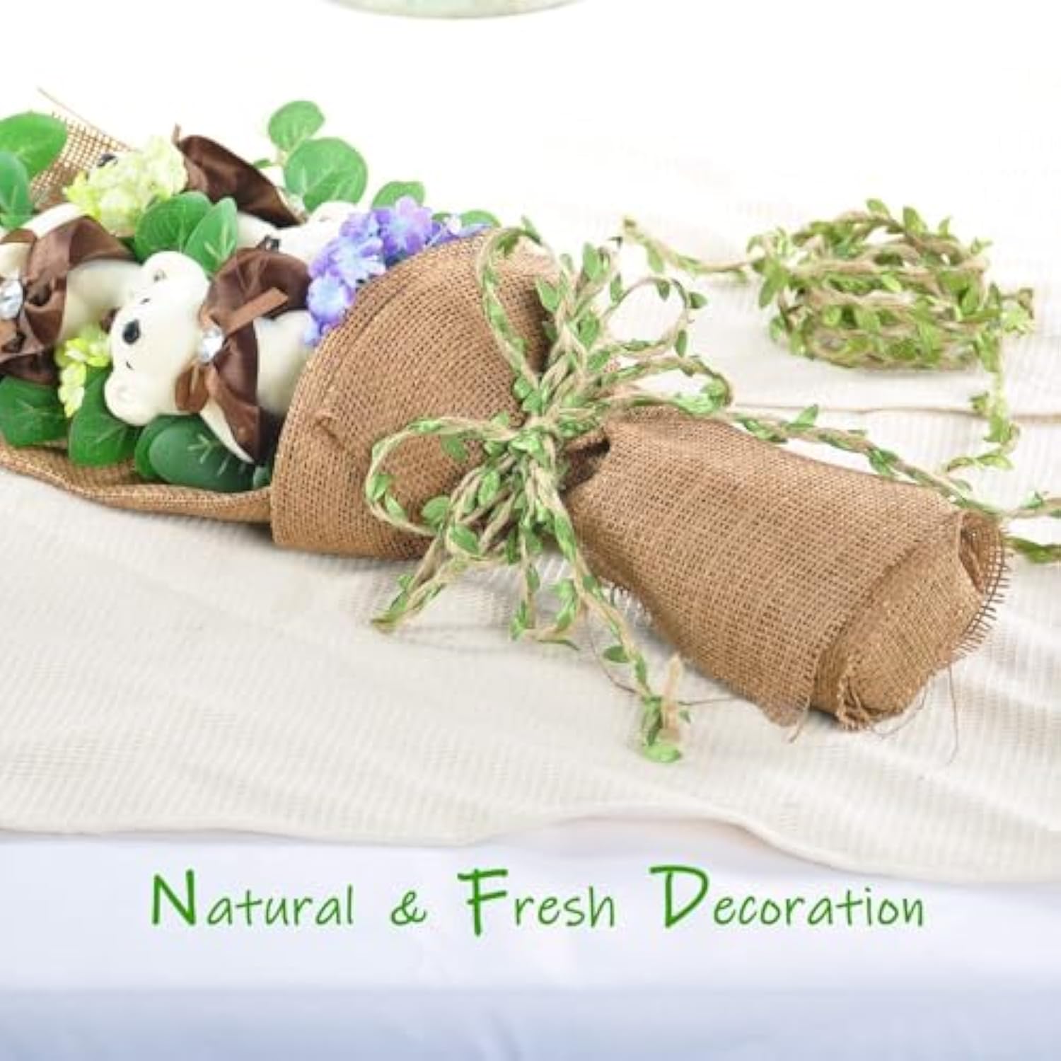 32 Ft Burlap Leaf Ribbon Twine For Crafts For Safari, Jungle, Fairy Party, Woodland Baby Shower, Enchanted Forest Decorations Vines Decor