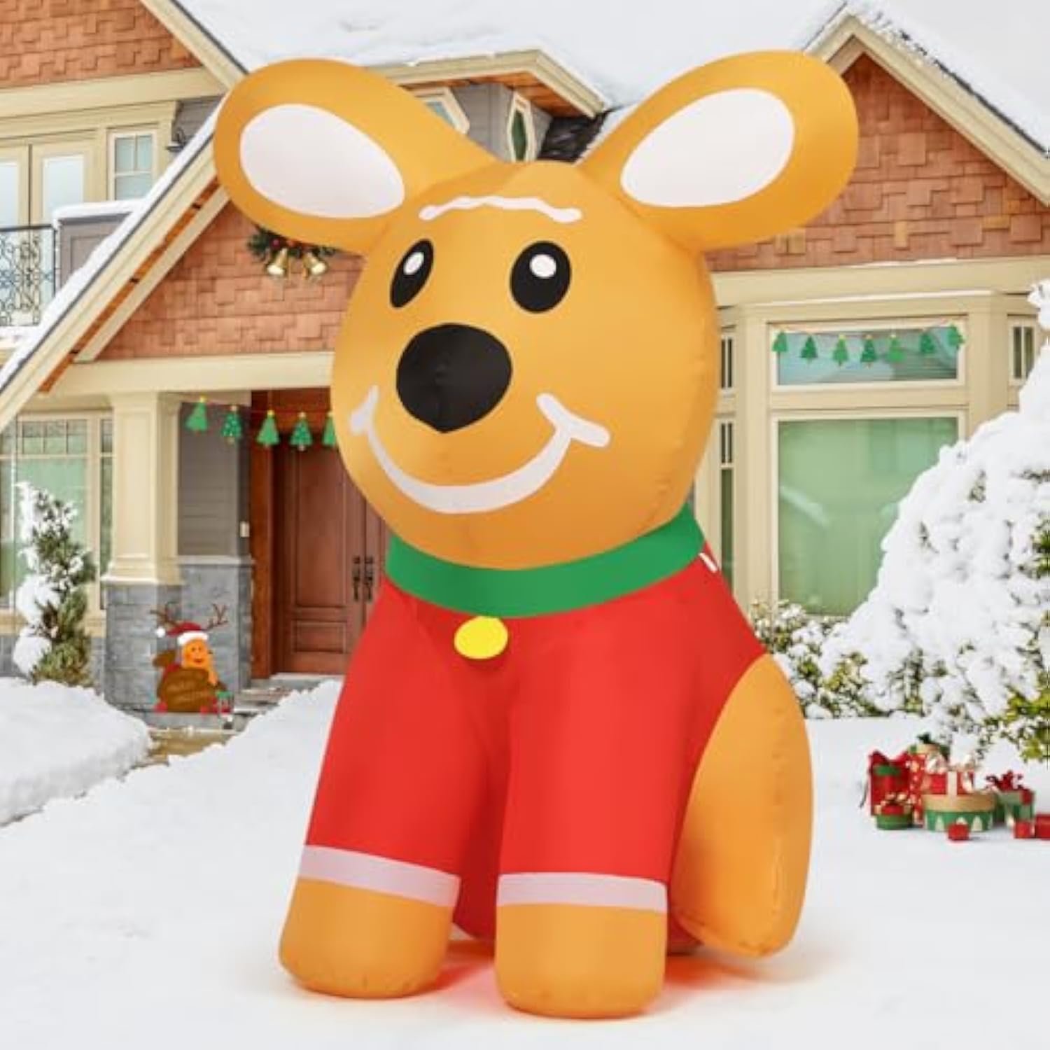 5Ft Christmas Inflatables Outdoor Decorations, Blow Up Cute Gingerbread Dog Inflatable With Built-In Leds For Christmas