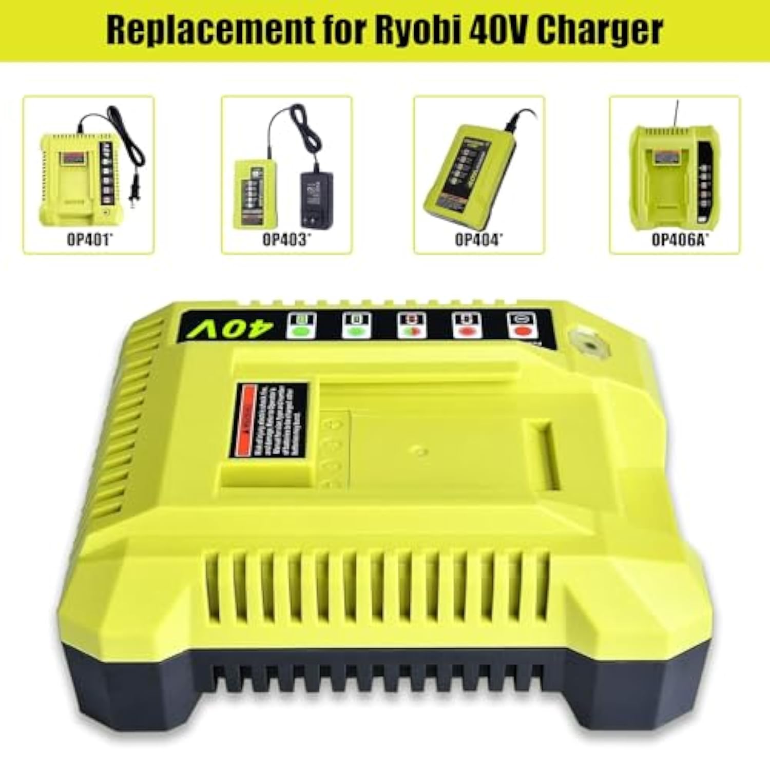 40V Rapid Charger Op401 Op403 Op404 Op406A Op409A Compatible With Ryobi 40V 6Ah Op40601 Op40602 Op4060A1 5Ah Op4050A 4Ah Op4040 3Ah Op4030 2.6Ah Op40261 Op4026 2Ah Op40201 Battery Fast Charger