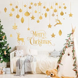 Golden Glitter Merry Christmas Wall Stickers With Reindeer, Metallic Xmas Wall Arts Removable Wall Decor For Holiday Party, Living Room, Restaurant