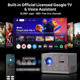 Movie Projector With Google Tv & Voice Assistant,1500 Ansi Lumens 1080P Native,4K Support Outdoor Smart Projector, Auto Focus,Office Home Theater Video Projector With Wifi 6 & Bluetooth