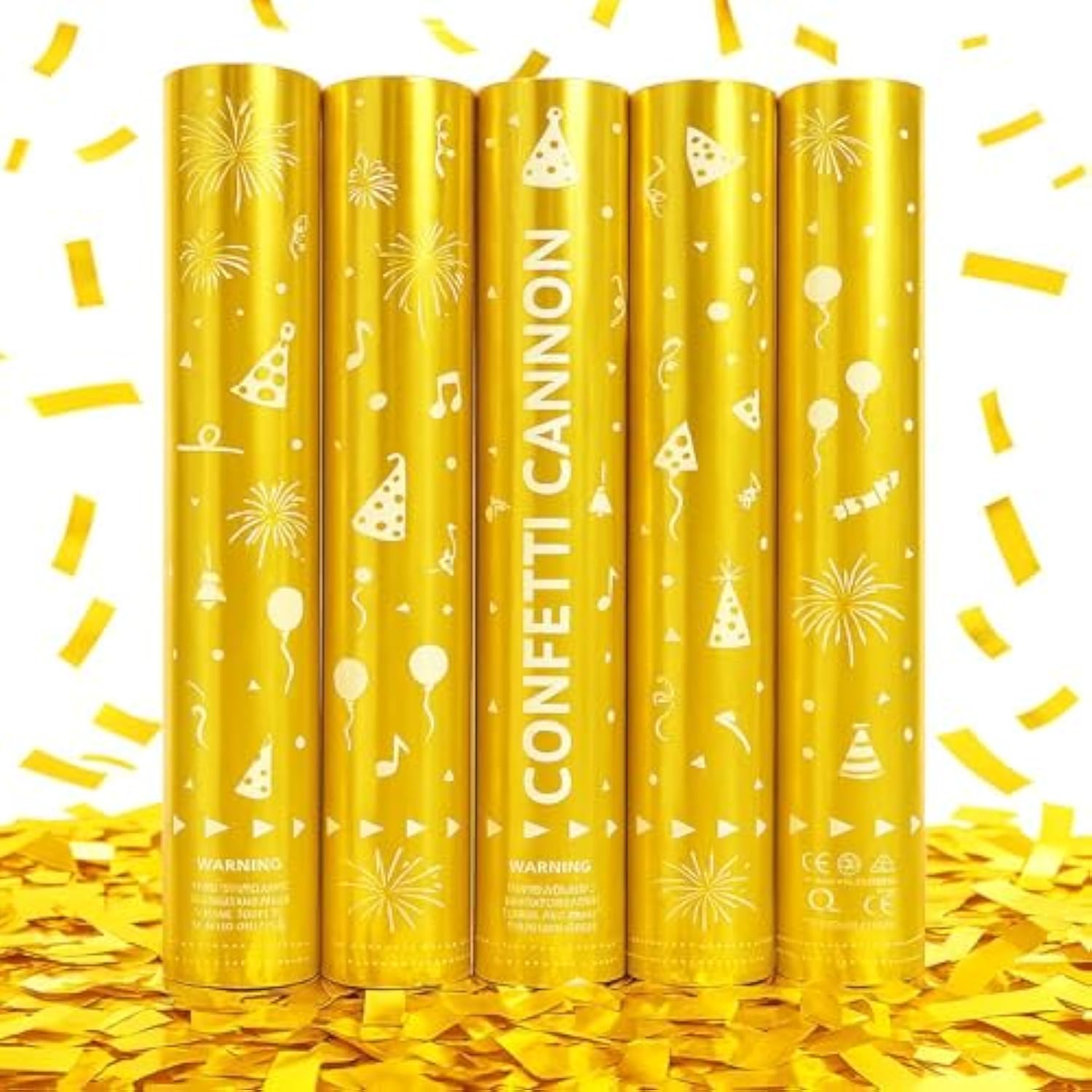 5-Pack 12-Inch Gold Confetti Cannons for Birthday Graduation New Year Parties