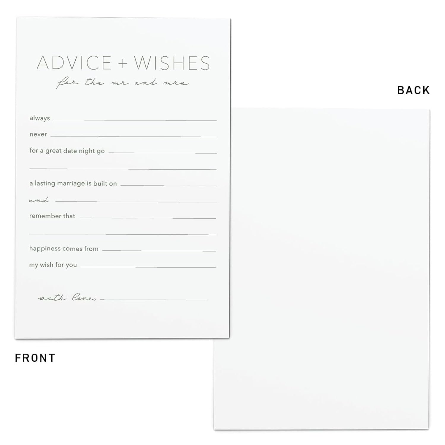 Advice And Wishes For The Mr And Mrs, Minimalist 6X4 Pack Of 50, For Wedding Games For Reception, Bridal Shower Bingo, Best Wishes Cards, Wedding Bingo Game