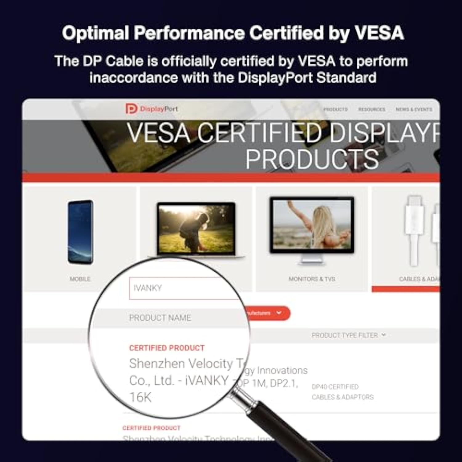 Vesa Certified Displayport Cable 2.1, 16K Dp Cable [16K@60Hz, 8K@120Hz, 4K@240