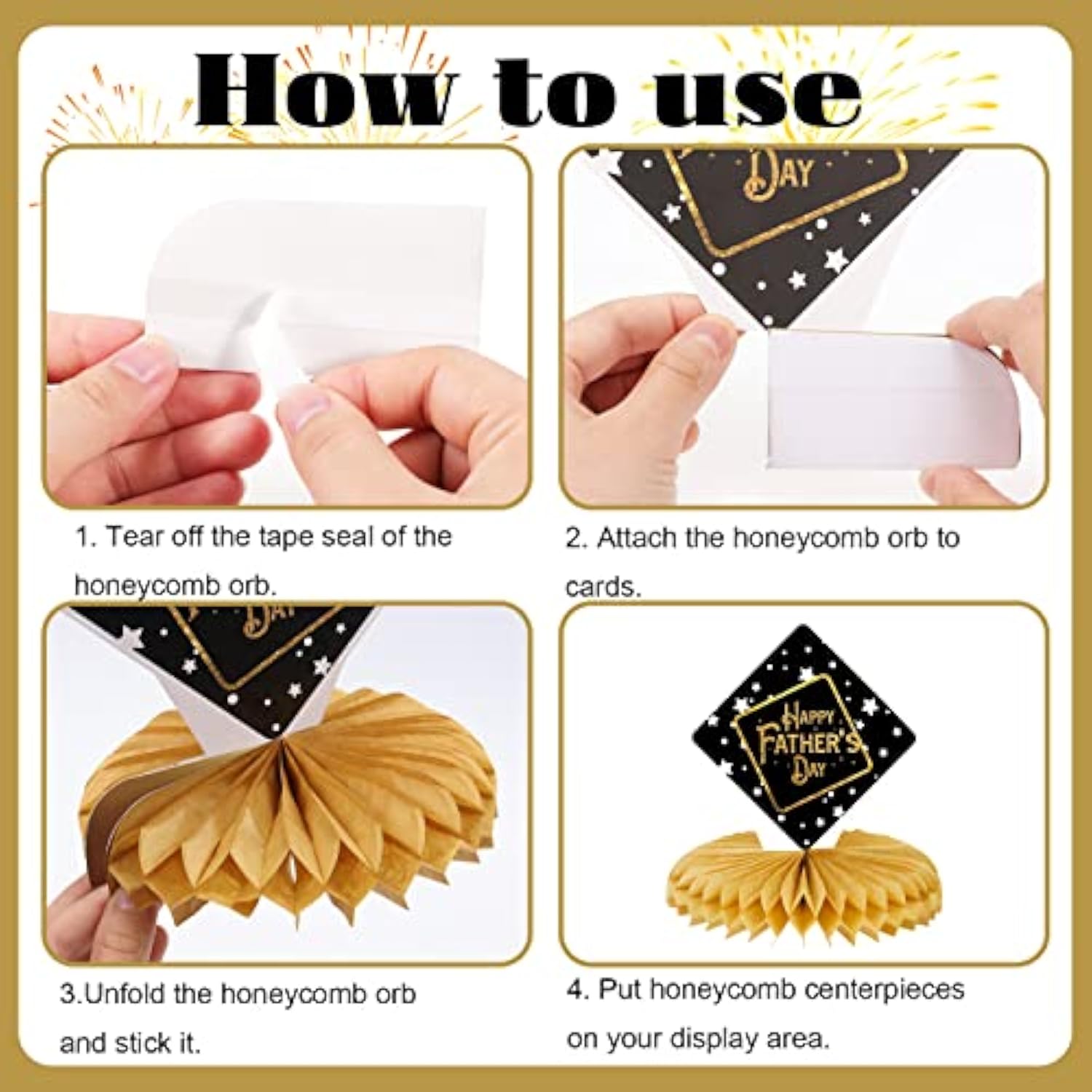Father'S Day Decorations Honeycomb Centerpieces, Black And Gold Happy