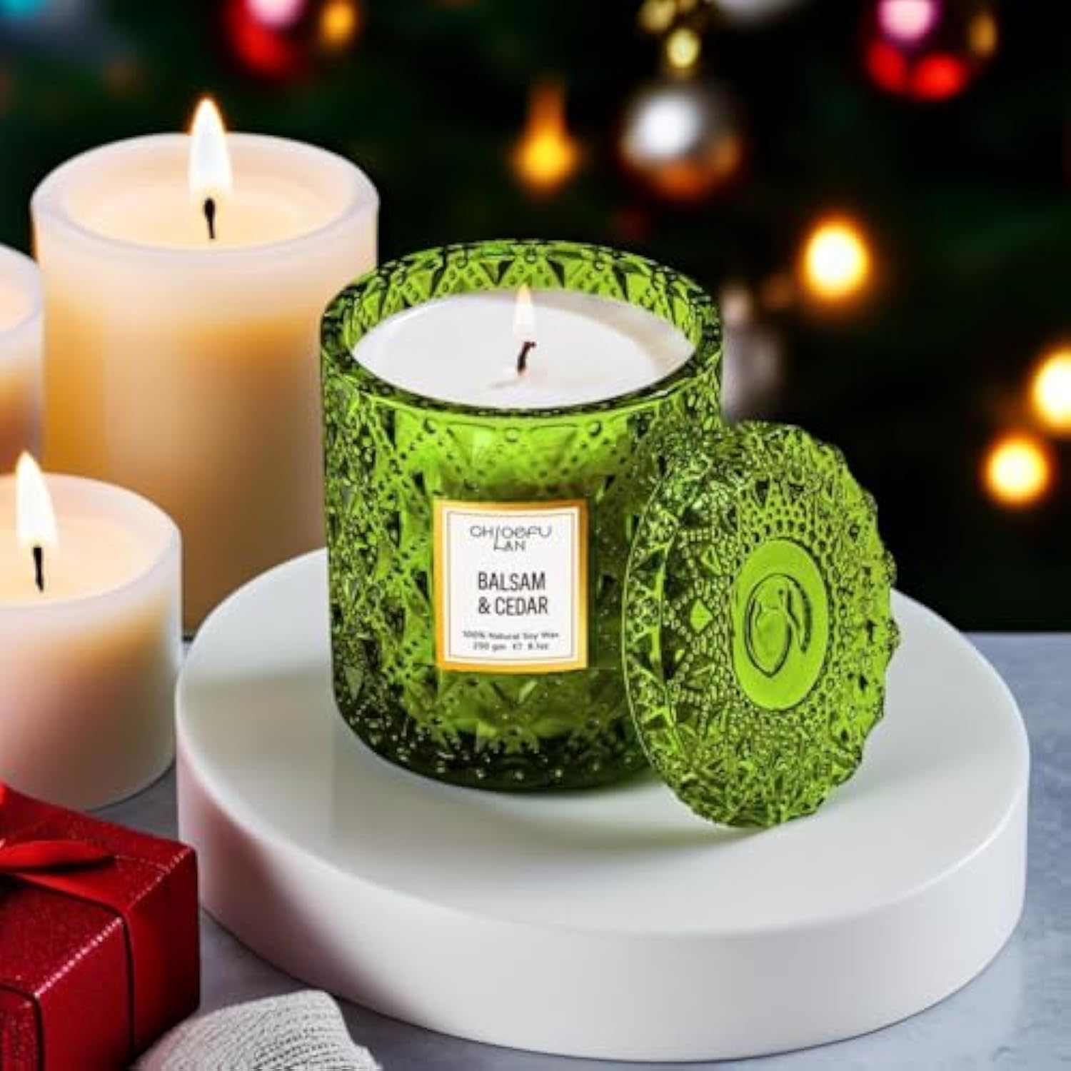 Balsam & Cedar Scented Candle Christmas Candles Gift, Christmas Festival Gifts, Large Luxury Scented Soy Jar Candles With Up To 55 Hour Long Lasting, Highly Scented, 8.1Oz