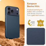 Classic | Gold-Rated Leather - European Genuine Vele Leather Case For Iphone 17 Pro - [Built-In Camera Control And Compatible With Magsafe] - Azzurro Blue