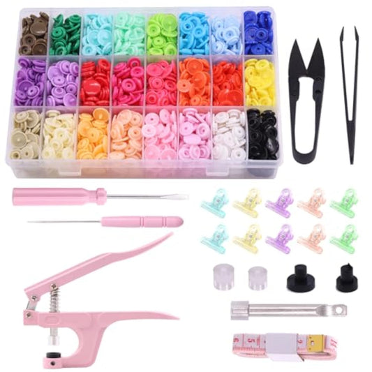 405 Pcs T5 Snaps Buttons With Snaps Pliers Set 24 Colors Round Plastic