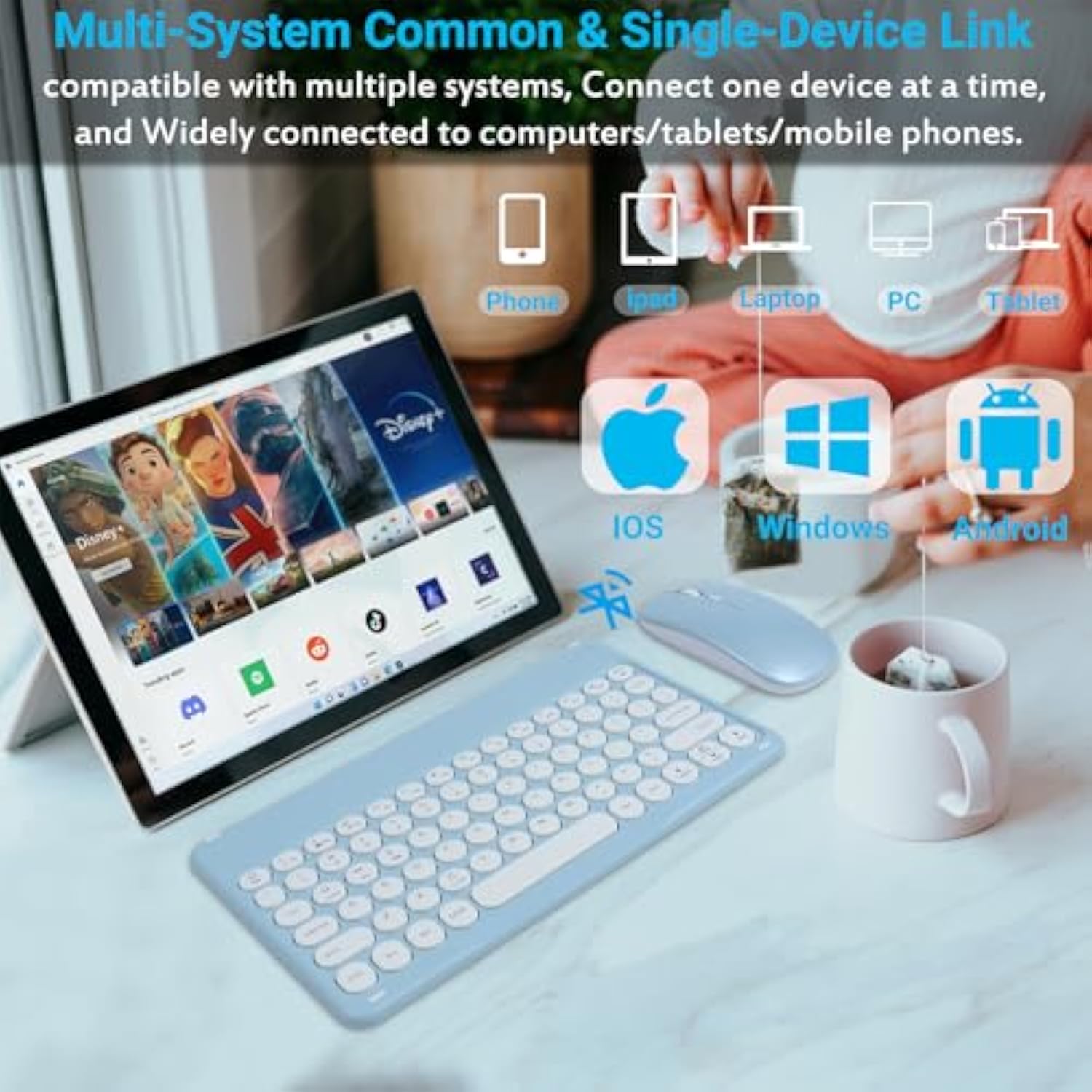 Bluetooth Keyboard And Mouse Combo For Ipad - 9.72" Rechargeable Wireless Keyboard & Mouse, Type-C Charging, Perfect For On-The-Go Professionals(Blue)