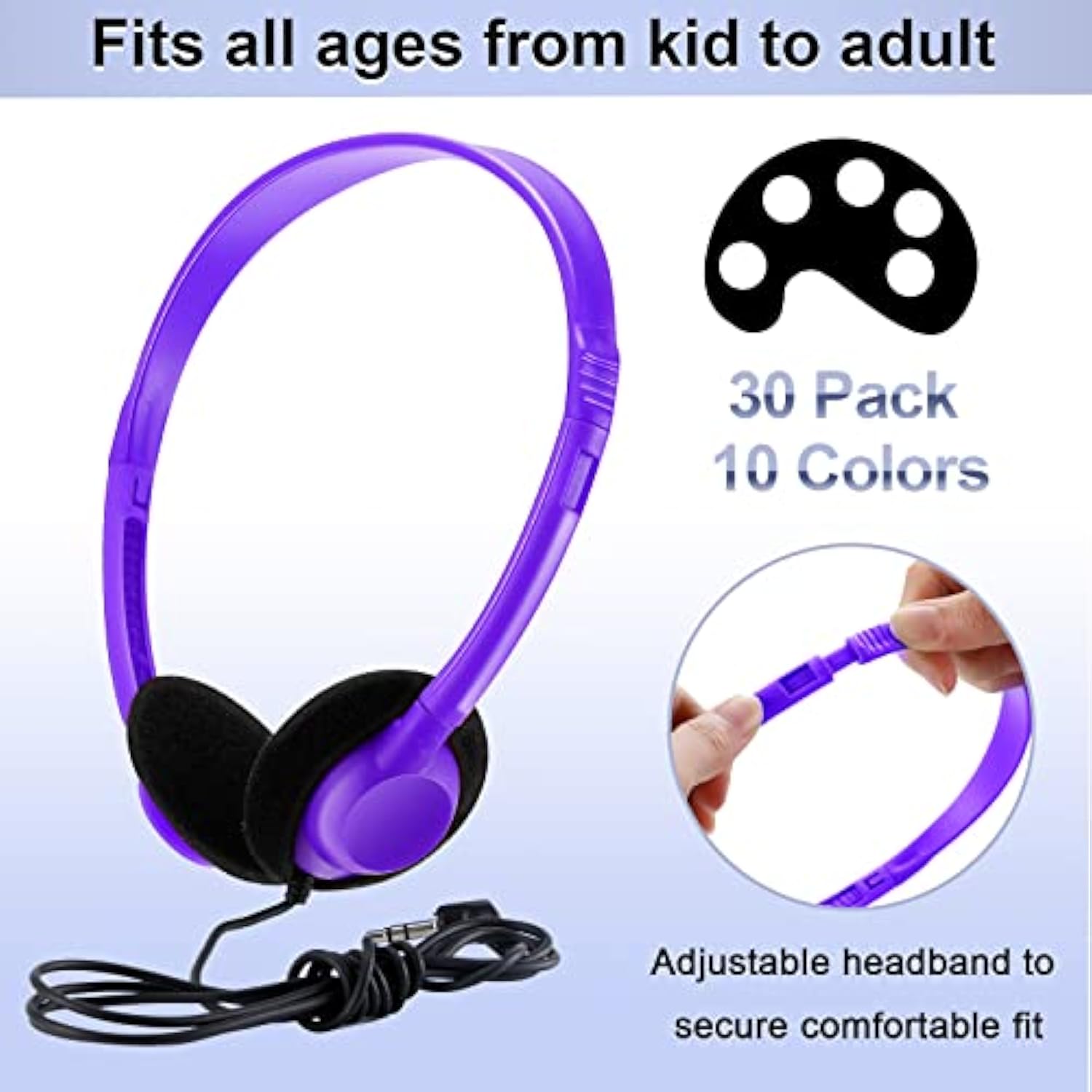30 Pack Class Set Headphones For Kids School Earphones Over Head Bulk Colored