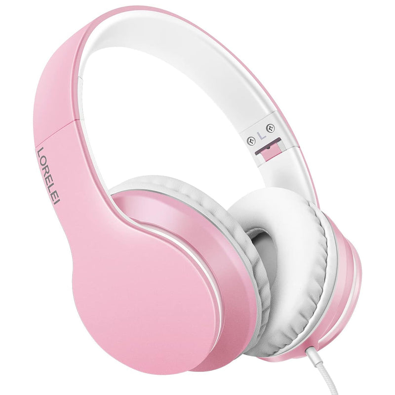 X6 Over-Ear Headphones, Foldable, Stereo Bass, 1.45M Cable, Mic, Pink