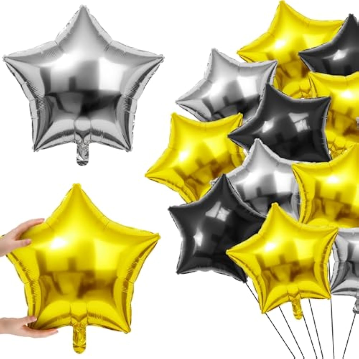 100pcs Black Gold Silver Star Foil Balloons 18 Inch Party Decorations