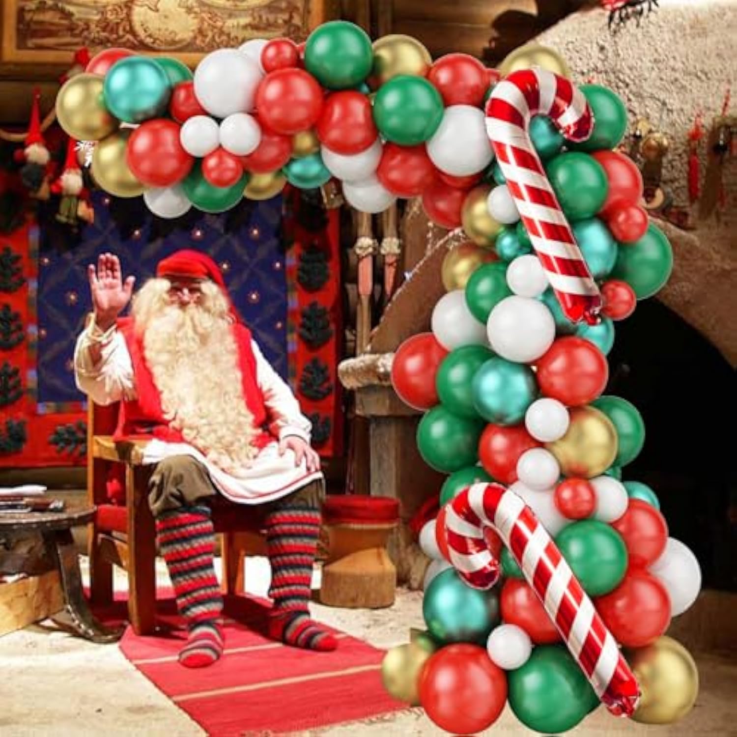 Christmas Balloon Garland Arch Kit Red Green Gold White Foil Balloons Party