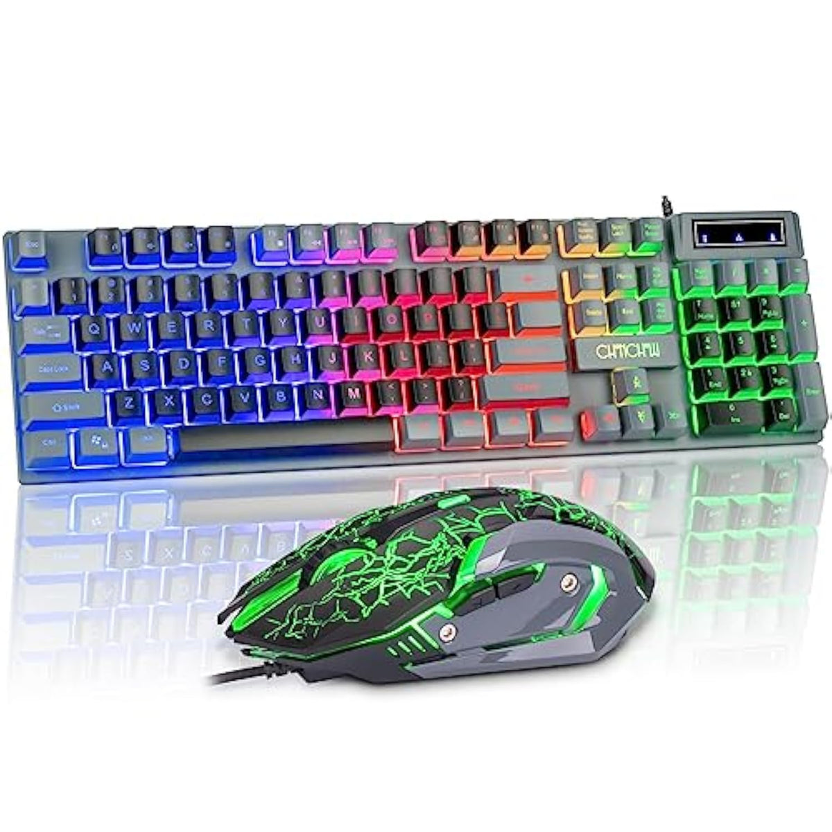CHONCHOW Gaming Keyboard and Mouse Combo LED Backlit 104Keys Full Size Keyboard Light Up USB Wired Mechanical Feel 3600 DPI Gaming Mic for Windows PC Mac Xbox Gamer, Black&Grey