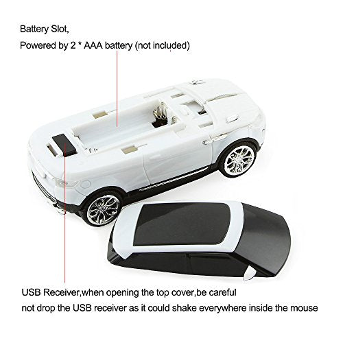 3C Light Car Mouse Wireless 2.4Ghz Cool Sport Suv Car Shape Mouse Optical Mice 1600 Dpi With Usb Receiver Suitable For Pc/Computer/Laptop (White)