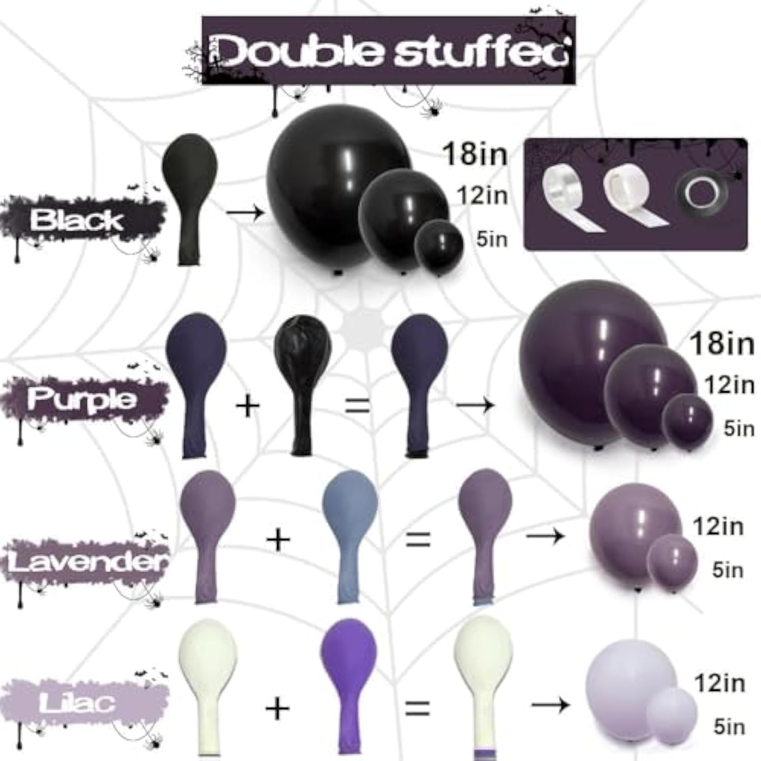 Black Purple Balloon Arch Kit Double Stuffed Garland for Halloween Birthday Party Decorations