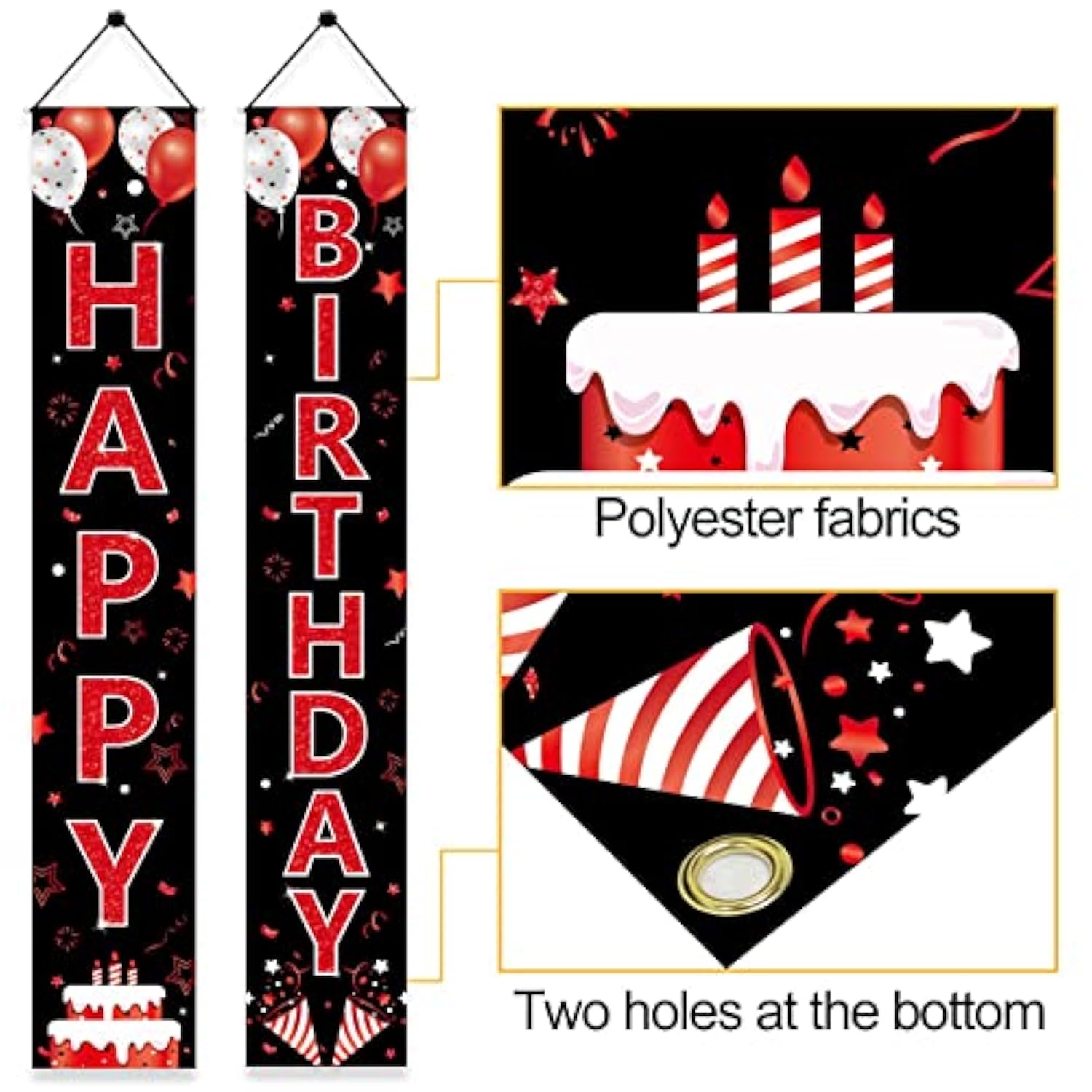 Red & Black Happy Birthday Door Banners – Party Decor for 16th to 60th Birthdays