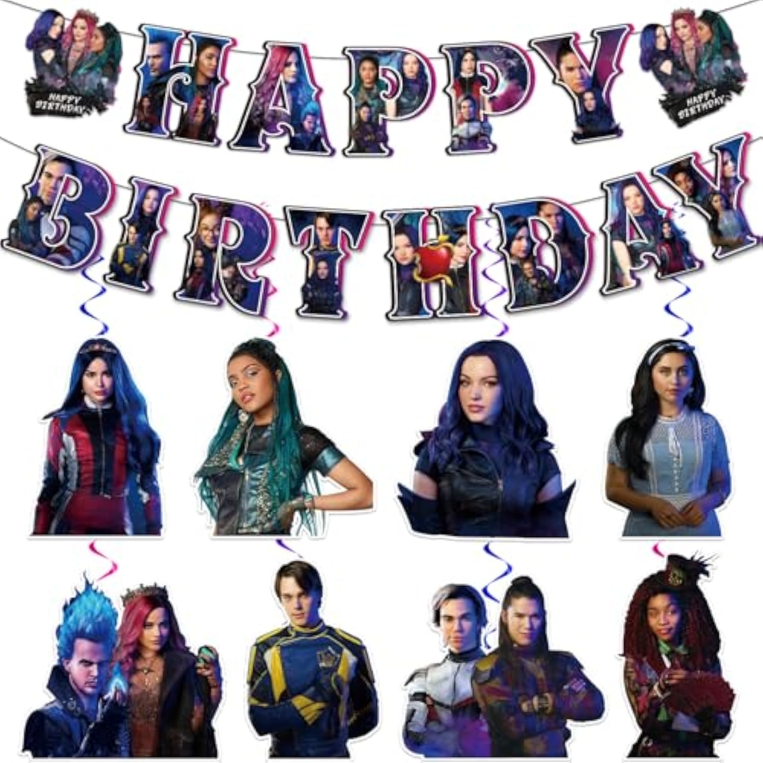 Movie Birthday Decorations, Movie Theme Happy Birthday Banner Hanging Swirls,Purple Party Supplies For Girl Boys Birthday Party, Popular Happy Birthday Decorations