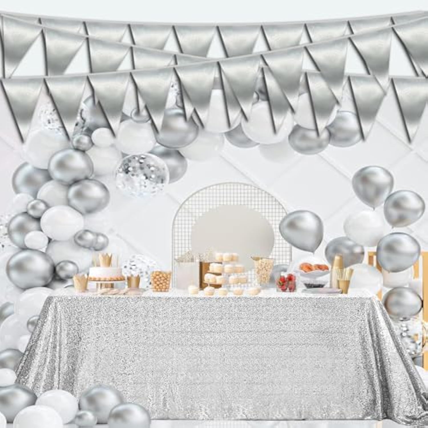 130ft Silver Triangle Pennant Banner for Christmas Graduation Wedding & Party