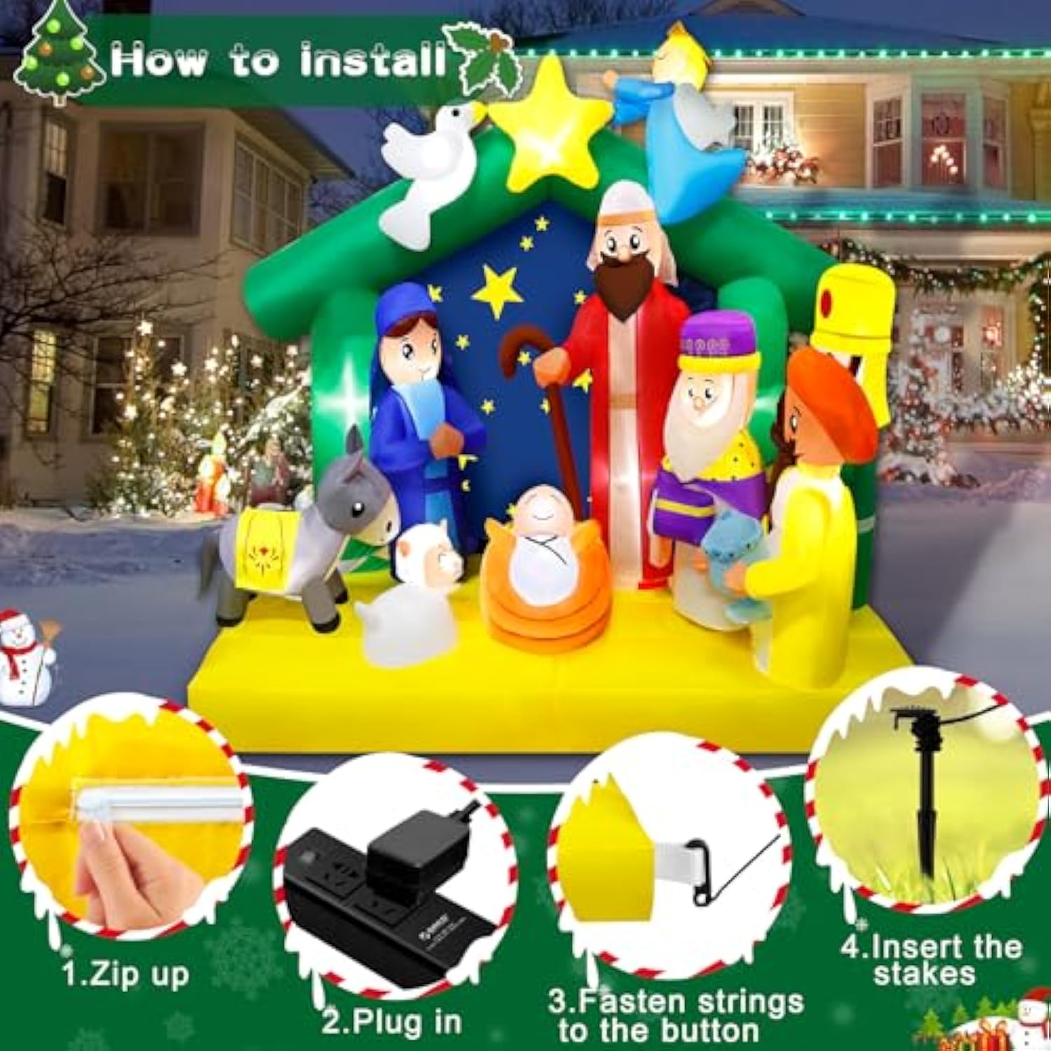 6.5Ft Christmas Inflatables Nativity Scene Outdoor Decorations The Birth Of Jesus Scene Christmas Blow Ups Built In Led