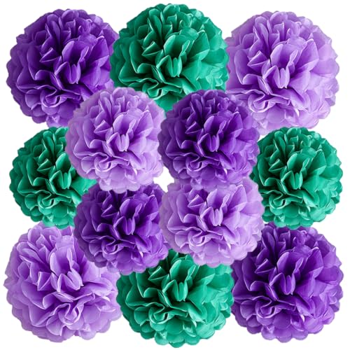 Purple Tissue Paper Pom Poms Flowers for Little Mermaid Theme Birthday Decorations Lavender Girl Teal Party Decorations