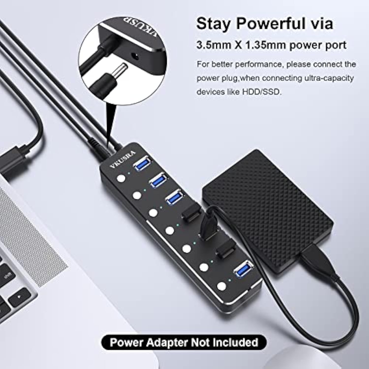 Usb Hub, 7 Port Usb Hub 3.0 With 4Ft Usb Long Cable Multiple Port,Individual U