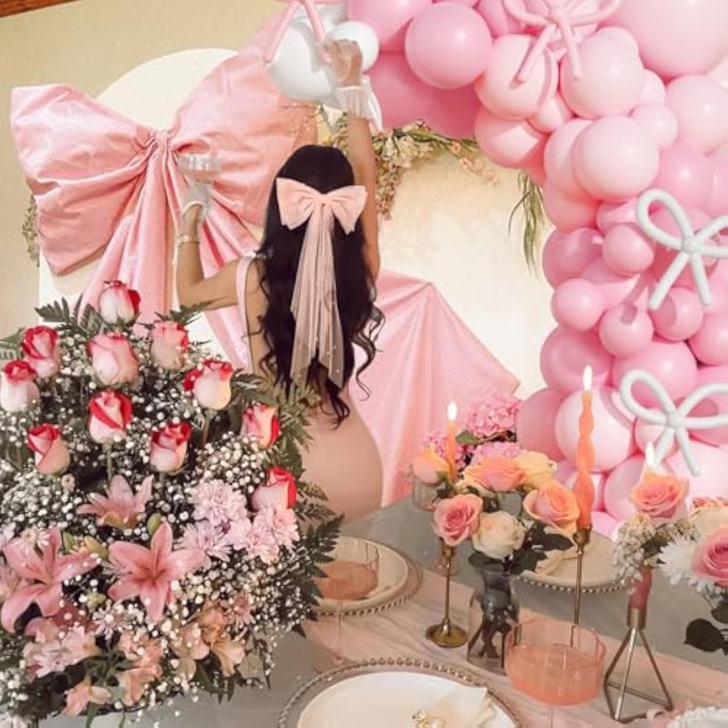 149-Piece Coquette Pink & White Bow Balloon Garland Kit for Parties & Weddings