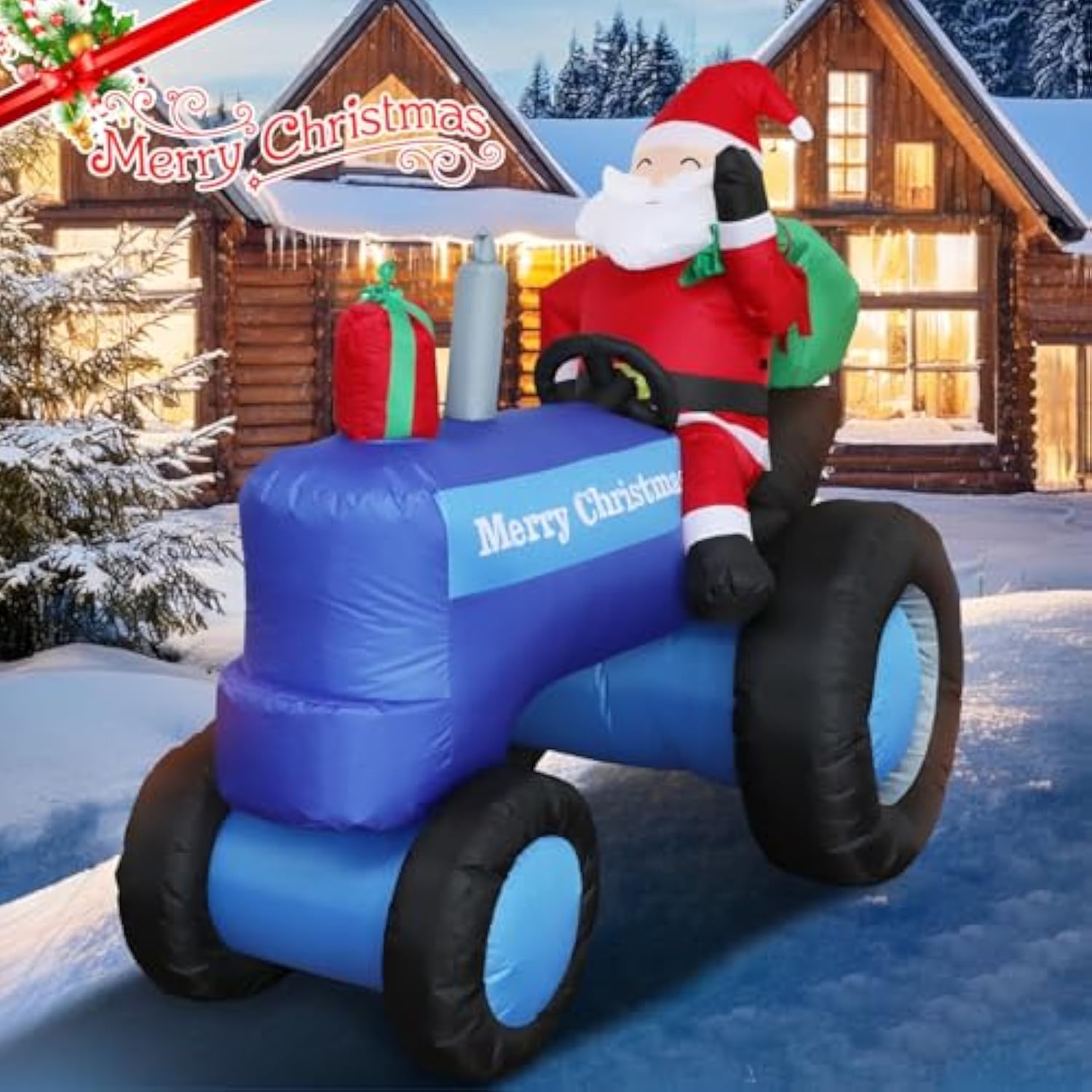 5.5Ft H Christmas Inflatable Santa Claus Drive Tractor With Build-In Led Lights, Blow Up Christmas Inflatable Outdoor De