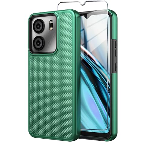 For Blu View 5 Phone Case With Tempered Glass Screen Protector,Dual Layer Heavy Duty Shockproof Protection Phone Case Cover For Blu View 5 (Dark Green)