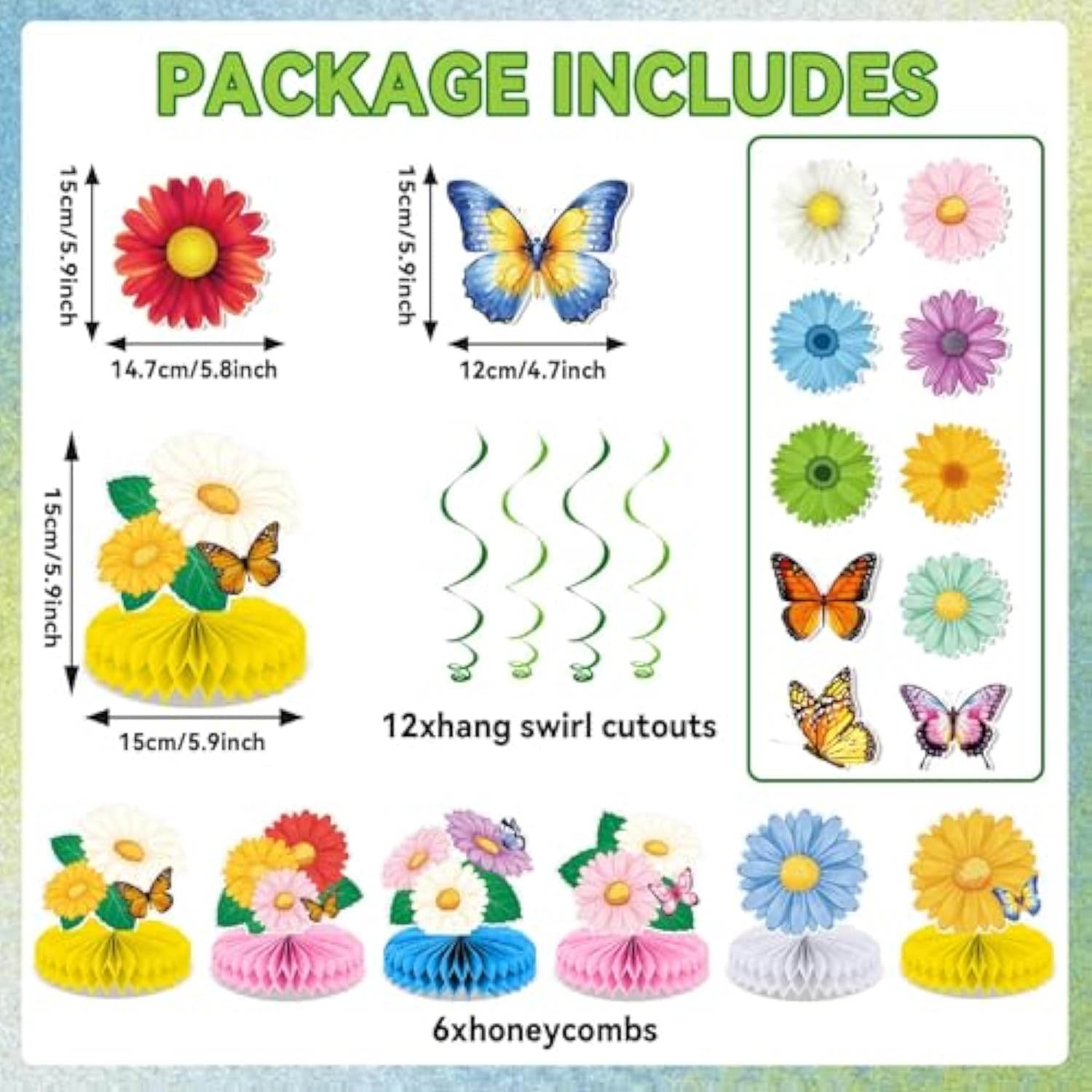 Spring Party Decorations Hello Spring Banner Sunflowers Butterfly Hanging Swirl Decor Daisy Honeycomb Centerpiece Table Toppers Spring Summer Floral Party Decor For Birthday Wedding 31Pcs