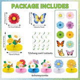 Spring Party Decorations Hello Spring Banner Sunflowers Butterfly Hanging Swirl Decor Daisy Honeycomb Centerpiece Table Toppers Spring Summer Floral Party Decor For Birthday Wedding 31Pcs