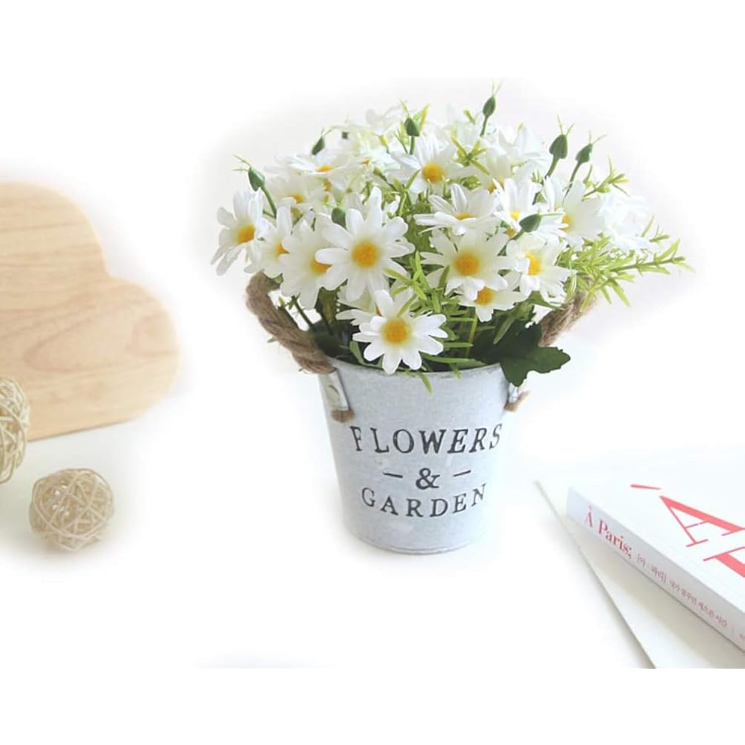 Artificial Flowers Potted European Style Design Silk Daisy Arrangements Bonsai House Office Restaurant Table Centerpieces Windowsill Decor Daisy-White