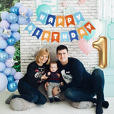 Blue Happy Birthday Banner, Blue And Orange Themed Party Decorations Supplies For Boy And Girl, Birthday Banners Decor Backdrop