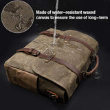Mens Messenger Bag 15.6 Inch Waterproof Vintage Genuine Leather Waxed Canvas