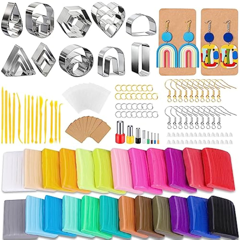 Polymer Clay Earring Making Kit With Gift Box, Including 32Pcs Polymer Clay Cutters, 24Pcs Oven Bake Clay, 30 Set Earring Rings&Hooks, Jewelry Making Kit For Teen Girls