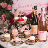 24Pc 2026 Happy New Year Cupcake Toppers Black Rose Gold Party Decor