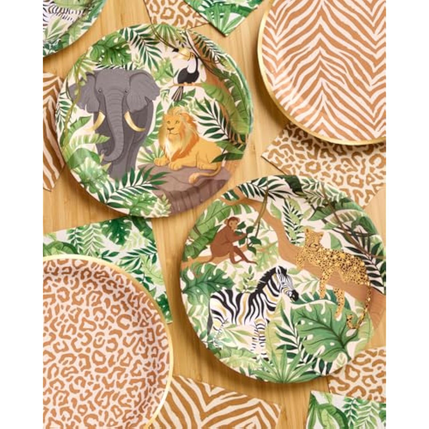 Animal Print Safari Paper Plates, 4 Designs | 24 Pcs 9" | Kids Decorations, Jungle Party Setting, Wild Birthday Decor, Rainforest Tablescape, Zoo Table Decor