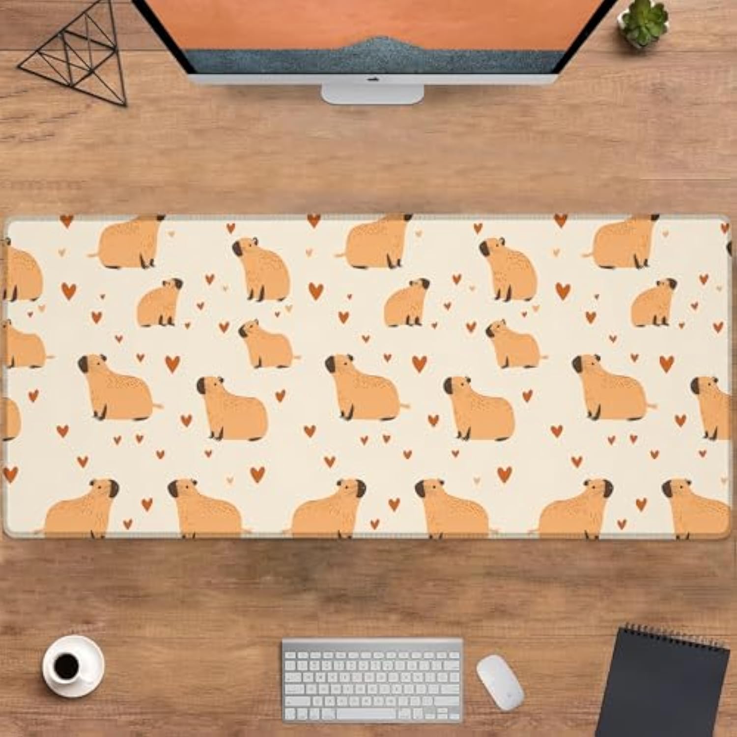 Cute Capybara Gaming Mouse Pad, Large Office Desktop Adorable Cartoon Capybaras Mousepad For Computer Laptop, Extended Work Desk Mat With Anti-Slip Base, Decorative Desk Pad 31.5×11.8 In