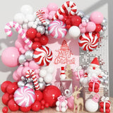 Christmas Balloon Arch 147 Pcs Red Pink White Silver Latex Balloons Garland Kit Pink Red Xmas Candy Cane Foil Balloon For Merry Christmas Birthday Baby Shower Holiday New Year Party Decoration