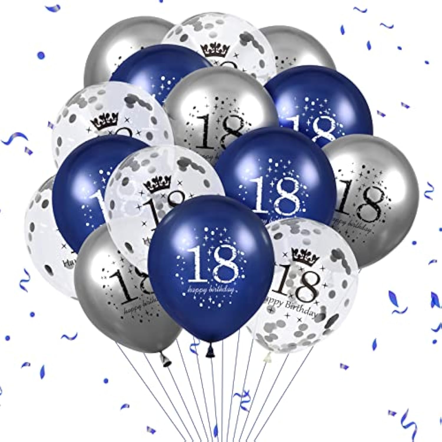 15 Pack Navy Blue Silver 18th Birthday Balloons 12 Inch Party Decorations Supplies