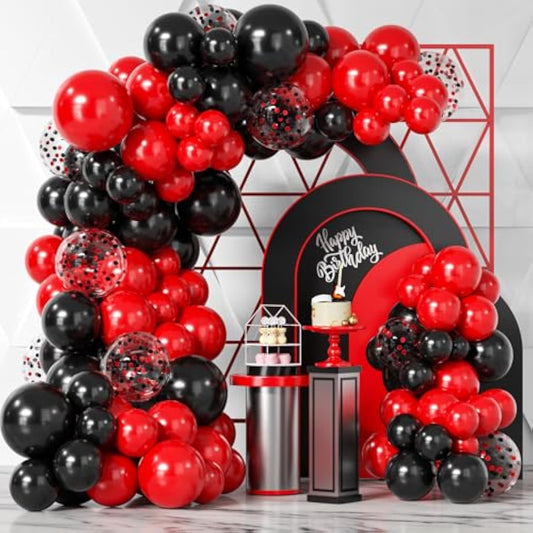 Red Black Balloons Garland Kit, 100Pcs Black Red Balloons And Red Blac