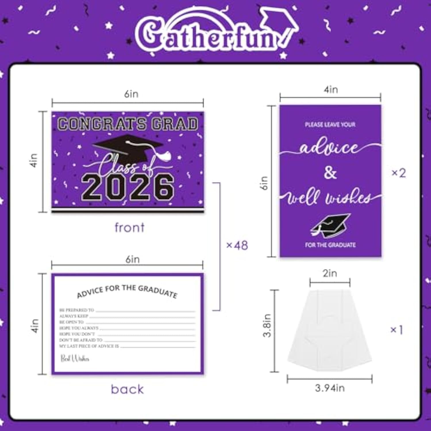 50Pcs Graduation Wish & Advice Cards For Class Of 2026 - Graduation Party Favors ?Graduation Decorations, Congrats Grad Graduation Cards To Cherish Memories?Purple And Black?