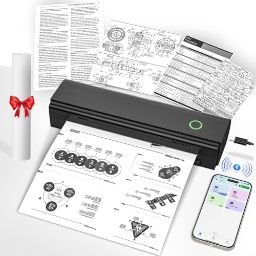 Portable Printers Wireless For Travel, Bluetooth Thermal Printer Supports 8.5" X 11" Us Letter & A4 Size, Inkless Mobile Printer Work With Android Iphone Laptop For Home Office School, Black