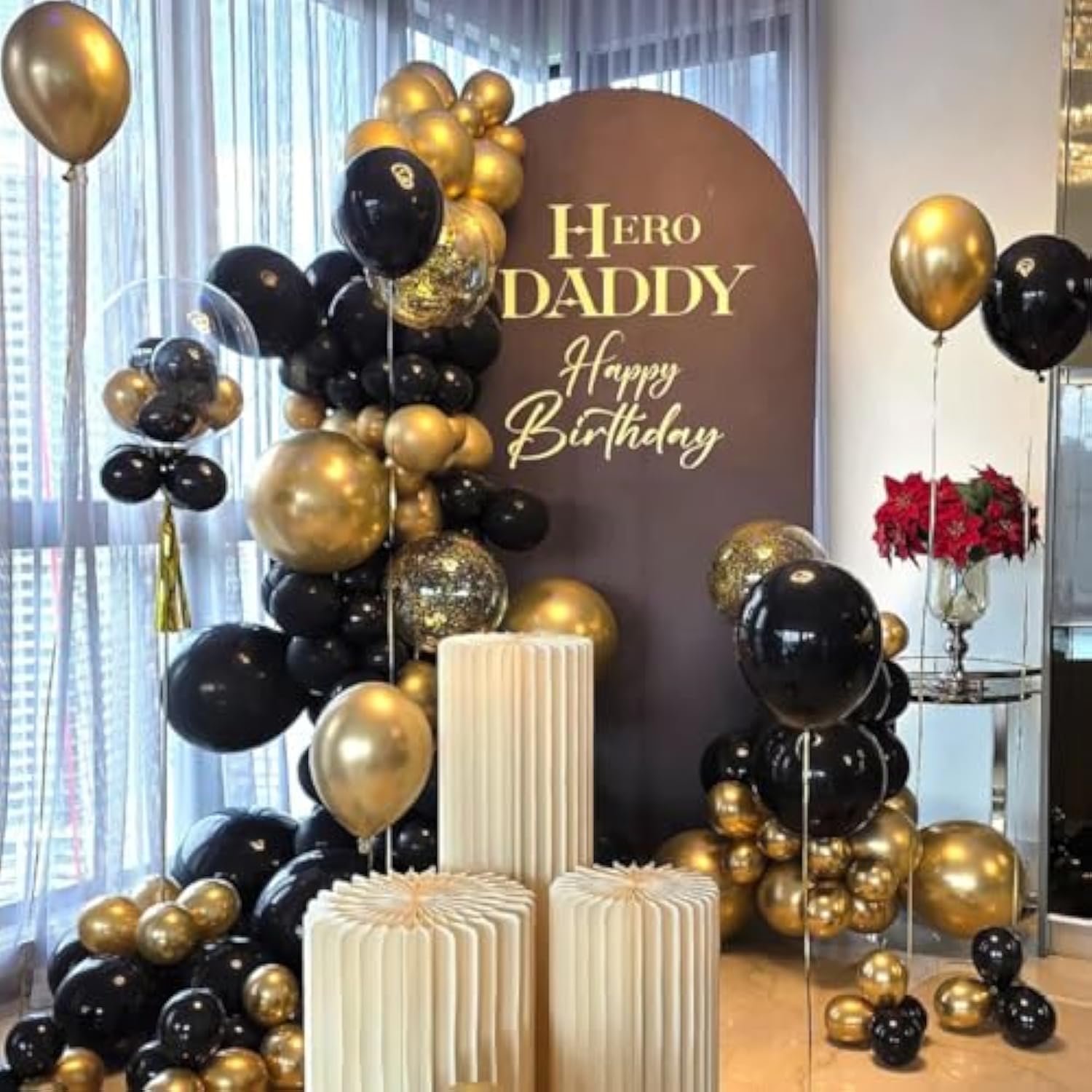 Black Gold Silver Balloon Garland Arch Kit with Confetti Party Decorations
